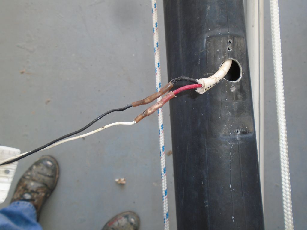 Lackey Sailing Precision 10 I Removed The Light From Mast Noting Wire Color Conventions And Placement Of Terminals Then Pulled In A New Length 14 2 Using Old